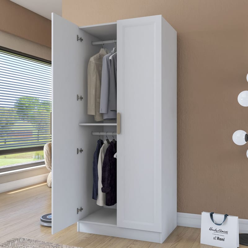 Garderobeskap Wallxpert Dara BA201 (90 x 210 x 57,5 cm) hvit - Hvit - Oppbevaring - Klesoppbevaring - Garderober & garderobesystem - Garderobeskap & klesskap