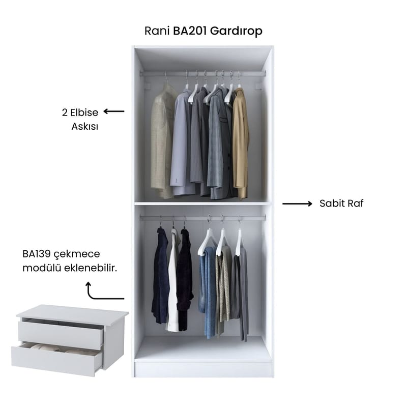 Garderobeskap Wallxpert Dara BA201 (90 x 210 x 57,5 cm) hvit - Hvit - Oppbevaring - Klesoppbevaring - Garderober & garderobesystem - Garderobeskap & klesskap