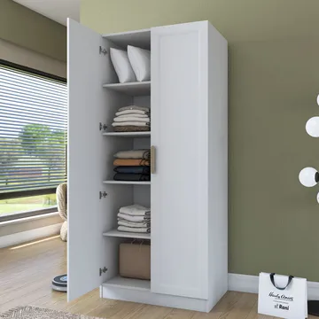Garderobeskap Wallxpert Dara BA202 (90 x 210 x 57,5 cm) Hvit - Hvit - Oppbevaring - Klesoppbevaring - Garderober & garderobesystem - Garderobeskap & klesskap