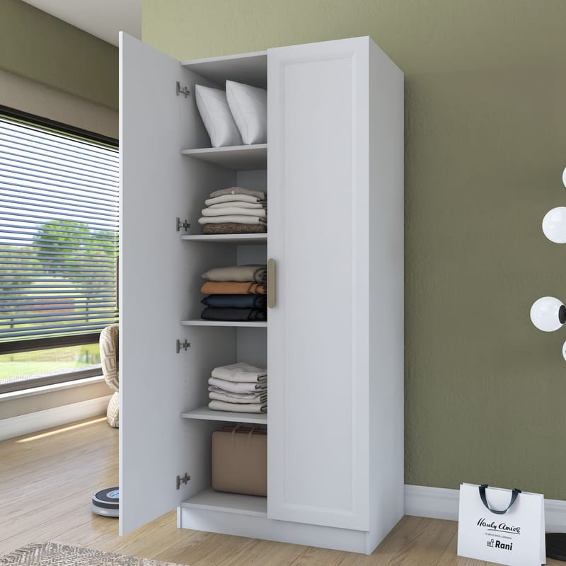 Garderobeskap Wallxpert Dara BA202 (90 x 210 x 57,5 cm) Hvit - Hvit - Oppbevaring - Klesoppbevaring - Garderober & garderobesystem - Garderobeskap & klesskap