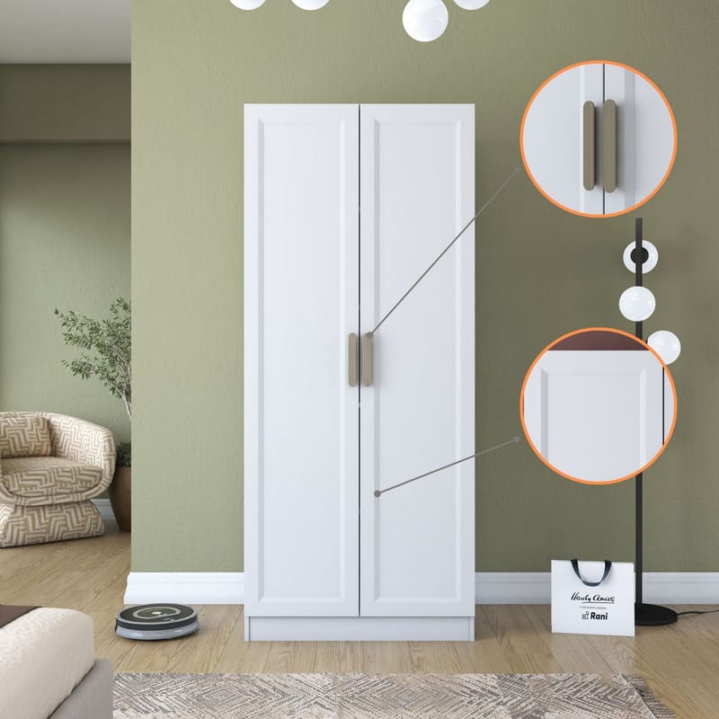 Garderobeskap Wallxpert Dara BA202 (90 x 210 x 57,5 cm) Hvit - Hvit - Oppbevaring - Klesoppbevaring - Garderober & garderobesystem - Garderobeskap & klesskap