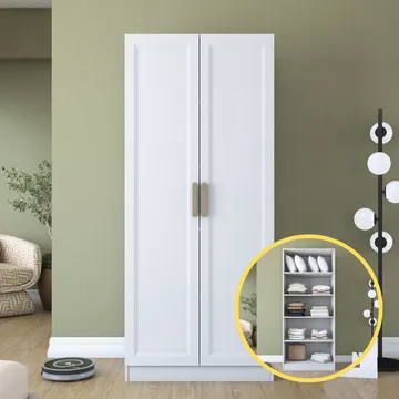 Garderobeskap Wallxpert Dara BA202 (90 x 210 x 57,5 cm) Hvit - Hvit - Oppbevaring - Klesoppbevaring - Garderober & garderobesystem - Garderobeskap & klesskap