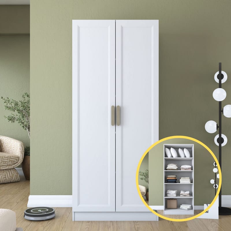 Garderobeskap Wallxpert Dara BA202 (90 x 210 x 57,5 cm) Hvit - Hvit - Oppbevaring - Klesoppbevaring - Garderober & garderobesystem - Garderobeskap & klesskap