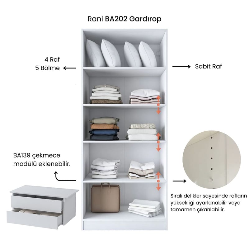 Garderobeskap Wallxpert Dara BA202 (90 x 210 x 57,5 cm) Hvit - Hvit - Oppbevaring - Klesoppbevaring - Garderober & garderobesystem - Garderobeskap & klesskap