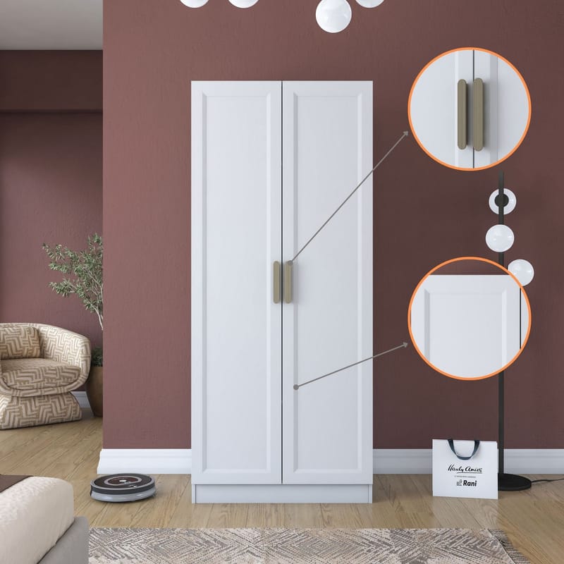 Garderobeskap Wallxpert Dara BA203 (90 x 210 x 57,5 cm) Hvit - Hvit - Oppbevaring - Klesoppbevaring - Garderober & garderobesystem - Garderobeskap & klesskap
