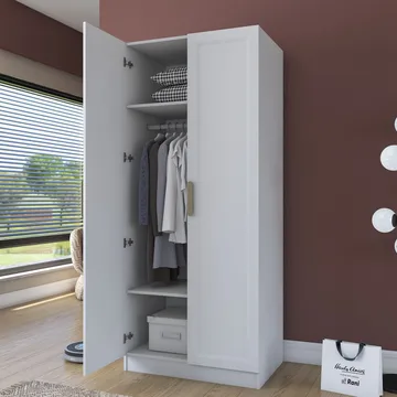 Garderobeskap Wallxpert Dara BA203 (90 x 210 x 57,5 cm) Hvit - Hvit - Oppbevaring - Klesoppbevaring - Garderober & garderobesystem - Garderobeskap & klesskap