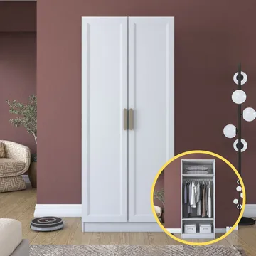 Garderobeskap Wallxpert Dara BA203 (90 x 210 x 57,5 cm) Hvit - Hvit - Oppbevaring - Klesoppbevaring - Garderober & garderobesystem - Garderobeskap & klesskap