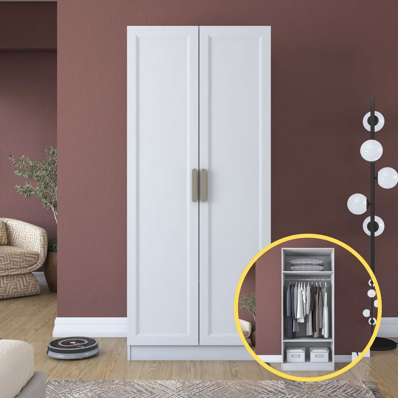 Garderobeskap Wallxpert Dara BA203 (90 x 210 x 57,5 cm) Hvit - Hvit - Oppbevaring - Klesoppbevaring - Garderober & garderobesystem - Garderobeskap & klesskap