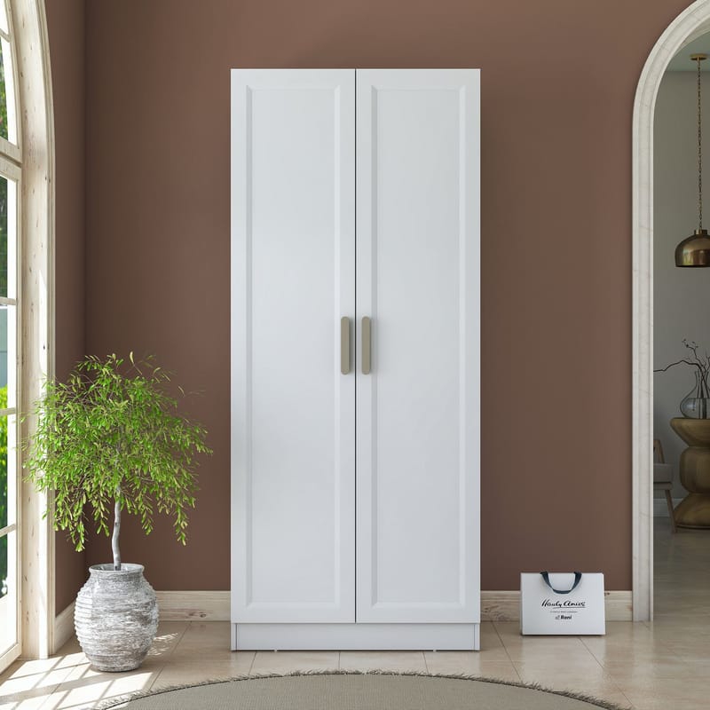 Garderobeskap Wallxpert Dara BA220 (90 x 210 x 57,5 cm) Hvit - Hvit - Oppbevaring - Klesoppbevaring - Garderober & garderobesystem - Garderobeskap & klesskap