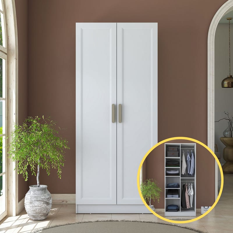 Garderobeskap Wallxpert Dara BA220 (90 x 210 x 57,5 cm) Hvit - Hvit - Oppbevaring - Klesoppbevaring - Garderober & garderobesystem - Garderobeskap & klesskap