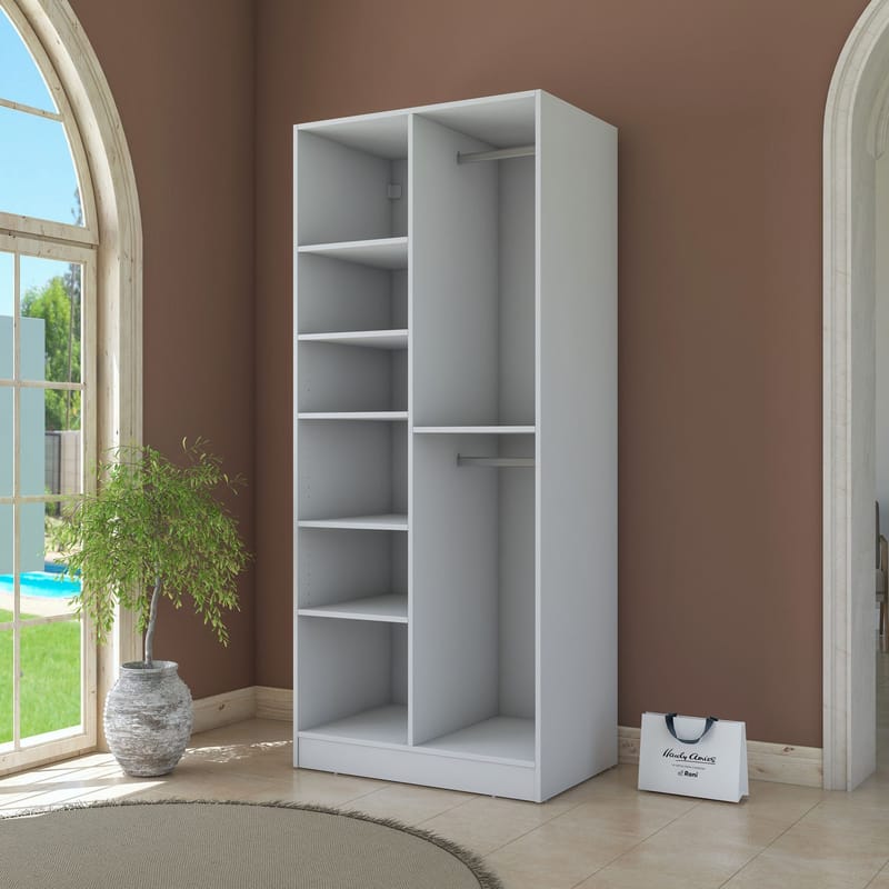 Garderobeskap Wallxpert Dara BA220 (90 x 210 x 57,5 cm) Hvit - Hvit - Oppbevaring - Klesoppbevaring - Garderober & garderobesystem - Garderobeskap & klesskap