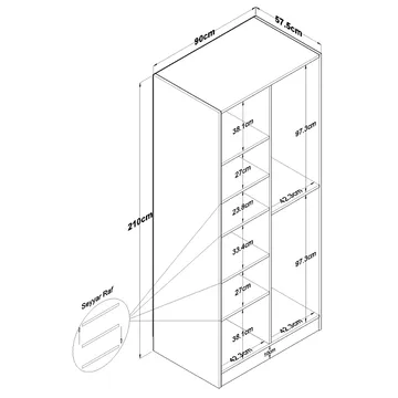 Garderobeskap Wallxpert Dara BA220 (90 x 210 x 57,5 cm) Hvit - Hvit - Oppbevaring - Klesoppbevaring - Garderober & garderobesystem - Garderobeskap & klesskap