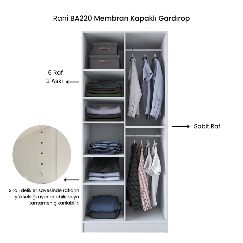 Garderobeskap Wallxpert Dara BA220 (90 x 210 x 57,5 cm) Hvit - Hvit - Oppbevaring - Klesoppbevaring - Garderober & garderobesystem - Garderobeskap & klesskap