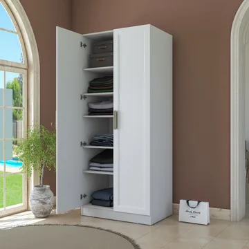 Garderobeskap Wallxpert Dara BA220 (90 x 210 x 57,5 cm) Hvit - Hvit - Oppbevaring - Klesoppbevaring - Garderober & garderobesystem - Garderobeskap & klesskap