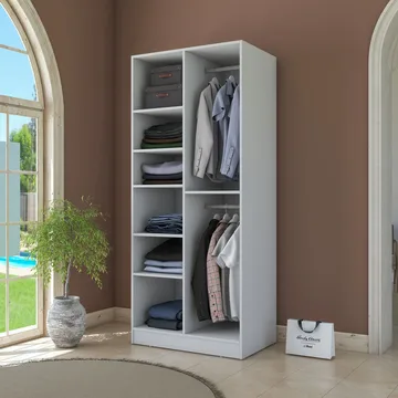 Garderobeskap Wallxpert Dara BA220 (90 x 210 x 57,5 cm) Hvit - Hvit - Oppbevaring - Klesoppbevaring - Garderober & garderobesystem - Garderobeskap & klesskap