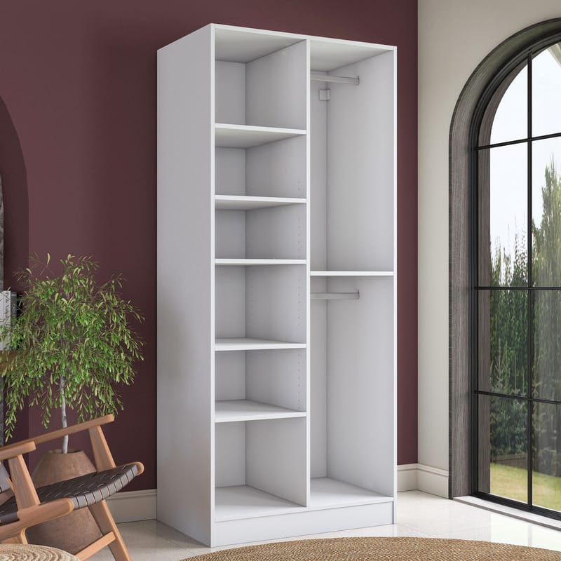 Garderobeskap Wallxpert Dara BA221 (90 x 210 x 57,5 cm) Hvit - Hvit - Oppbevaring - Klesoppbevaring - Garderober & garderobesystem - Garderobeskap & klesskap