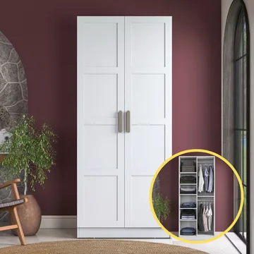 Garderobeskap Wallxpert Dara BA221 (90 x 210 x 57,5 cm) Hvit - Hvit - Oppbevaring - Klesoppbevaring - Garderober & garderobesystem - Garderobeskap & klesskap