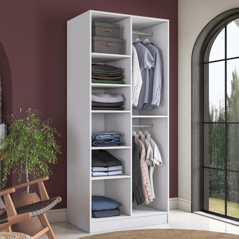 Garderobeskap Wallxpert Dara BA221 (90 x 210 x 57,5 cm) Hvit - Hvit - Oppbevaring - Klesoppbevaring - Garderober & garderobesystem - Garderobeskap & klesskap