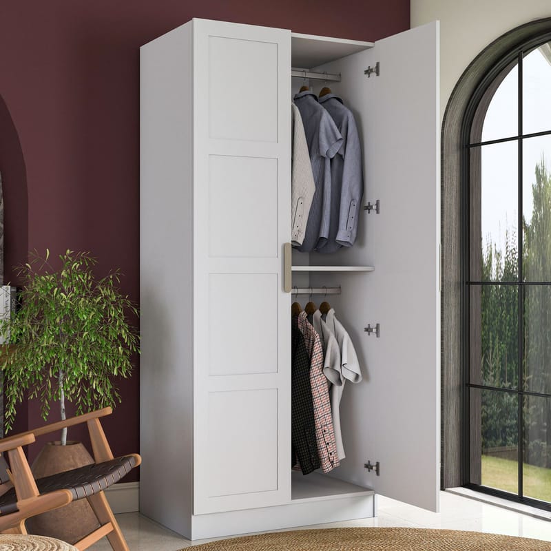 Garderobeskap Wallxpert Dara BA221 (90 x 210 x 57,5 cm) Hvit - Hvit - Oppbevaring - Klesoppbevaring - Garderober & garderobesystem - Garderobeskap & klesskap