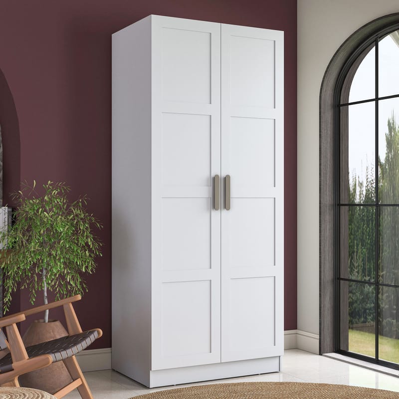 Garderobeskap Wallxpert Dara BA221 (90 x 210 x 57,5 cm) Hvit - Hvit - Oppbevaring - Klesoppbevaring - Garderober & garderobesystem - Garderobeskap & klesskap