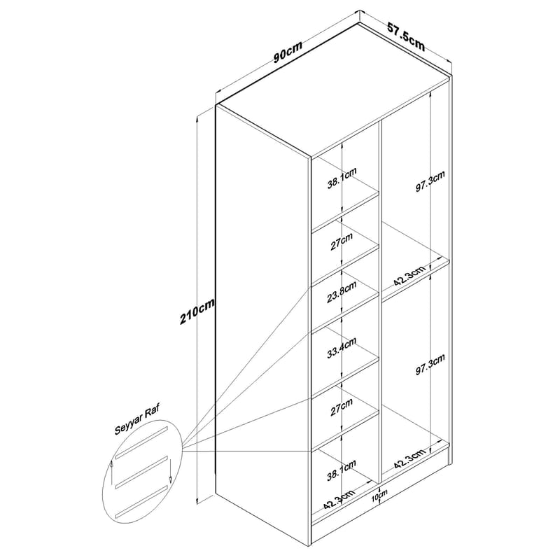 Garderobeskap Wallxpert Dara BA221 (90 x 210 x 57,5 cm) Hvit - Hvit - Oppbevaring - Klesoppbevaring - Garderober & garderobesystem - Garderobeskap & klesskap