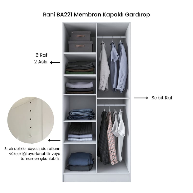 Garderobeskap Wallxpert Dara BA221 (90 x 210 x 57,5 cm) Hvit - Hvit - Oppbevaring - Klesoppbevaring - Garderober & garderobesystem - Garderobeskap & klesskap