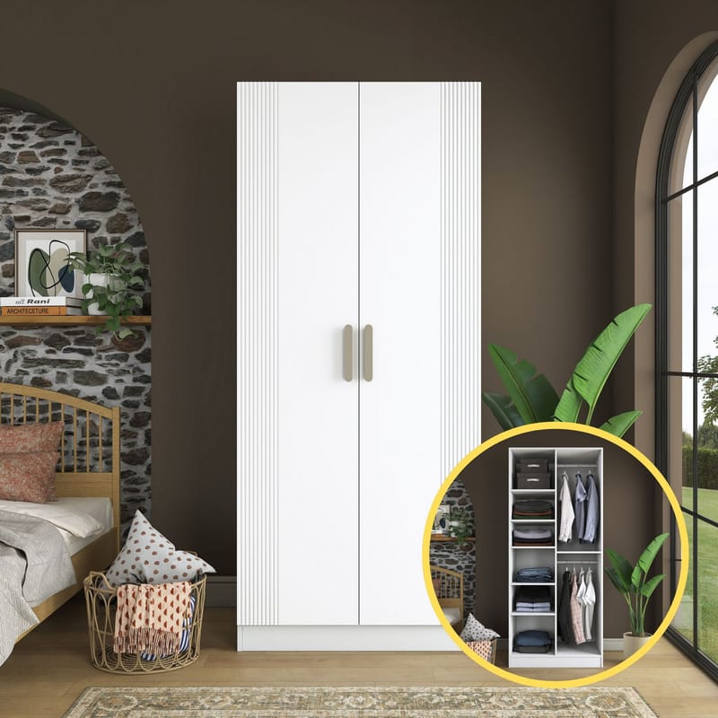Garderobeskap Wallxpert Dara BA222 (90 x 210 x 57,5 cm) Hvit - Hvit - Oppbevaring - Klesoppbevaring - Garderober & garderobesystem - Garderobeskap & klesskap
