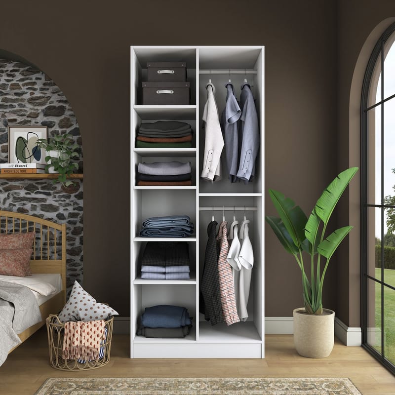 Garderobeskap Wallxpert Dara BA222 (90 x 210 x 57,5 cm) Hvit - Hvit - Oppbevaring - Klesoppbevaring - Garderober & garderobesystem - Garderobeskap & klesskap