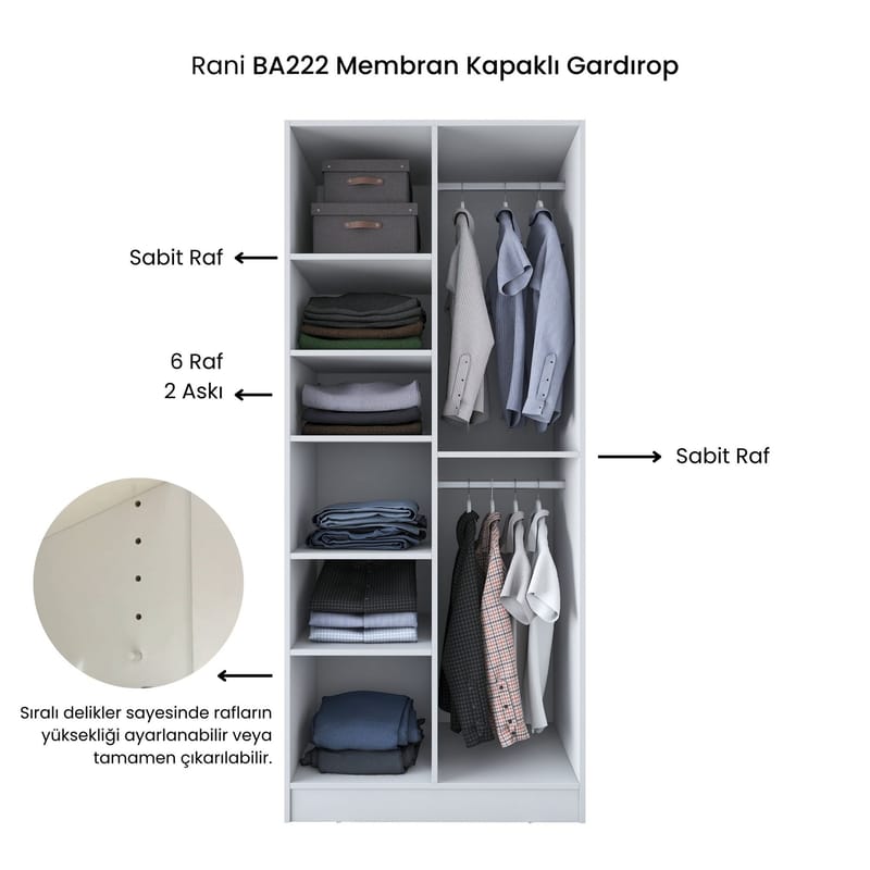 Garderobeskap Wallxpert Dara BA222 (90 x 210 x 57,5 cm) Hvit - Hvit - Oppbevaring - Klesoppbevaring - Garderober & garderobesystem - Garderobeskap & klesskap
