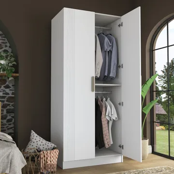 Garderobeskap Wallxpert Dara BA222 (90 x 210 x 57,5 cm) Hvit - Hvit - Oppbevaring - Klesoppbevaring - Garderober & garderobesystem - Garderobeskap & klesskap