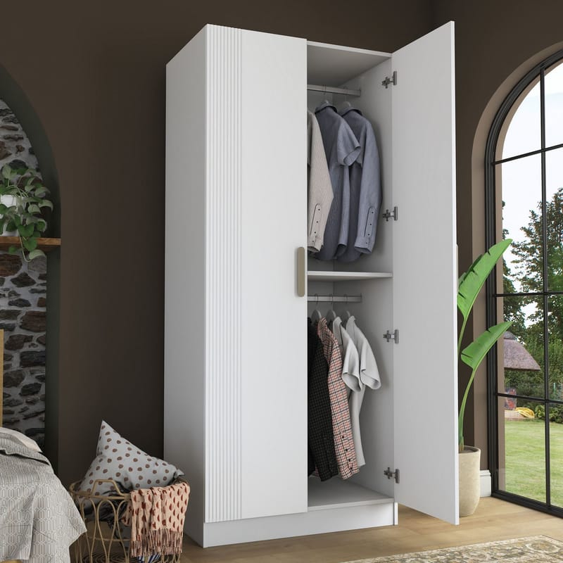 Garderobeskap Wallxpert Dara BA222 (90 x 210 x 57,5 cm) Hvit - Hvit - Oppbevaring - Klesoppbevaring - Garderober & garderobesystem - Garderobeskap & klesskap