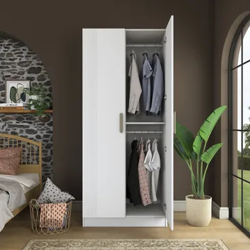 Garderobeskap Wallxpert Dara BA222 (90 x 210 x 57,5 cm) Hvit - Hvit - Oppbevaring - Klesoppbevaring - Garderober & garderobesystem - Garderobeskap & klesskap