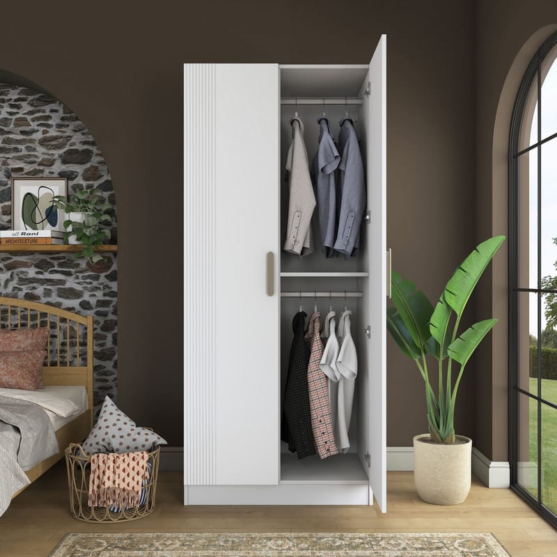 Garderobeskap Wallxpert Dara BA222 (90 x 210 x 57,5 cm) Hvit - Hvit - Oppbevaring - Klesoppbevaring - Garderober & garderobesystem - Garderobeskap & klesskap