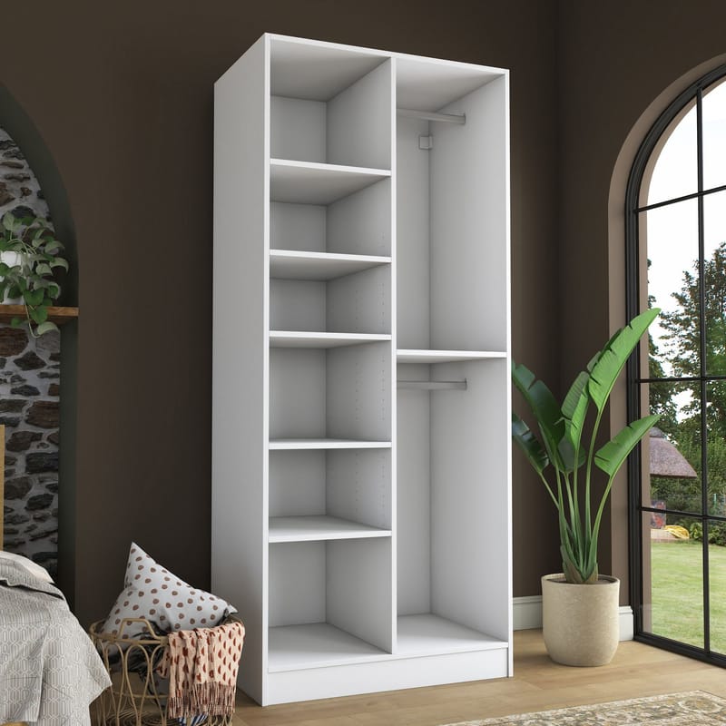 Garderobeskap Wallxpert Dara BA222 (90 x 210 x 57,5 cm) Hvit - Hvit - Oppbevaring - Klesoppbevaring - Garderober & garderobesystem - Garderobeskap & klesskap