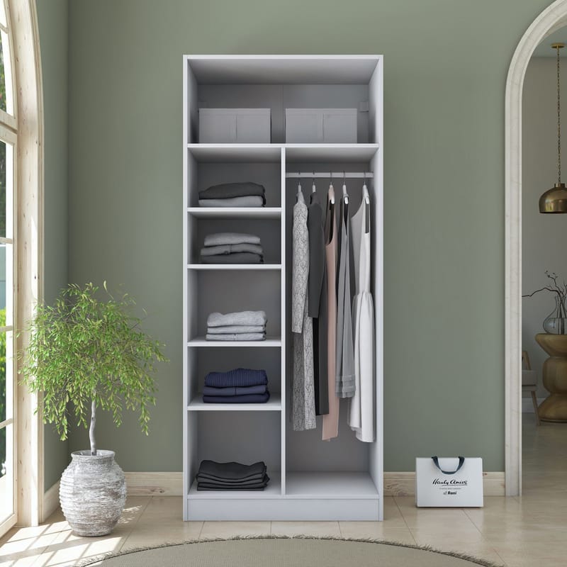 Garderobeskap Wallxpert Dara BA223 (90 x 210 x 57,5 cm) Hvit - Hvit - Oppbevaring - Klesoppbevaring - Garderober & garderobesystem - Garderobeskap & klesskap