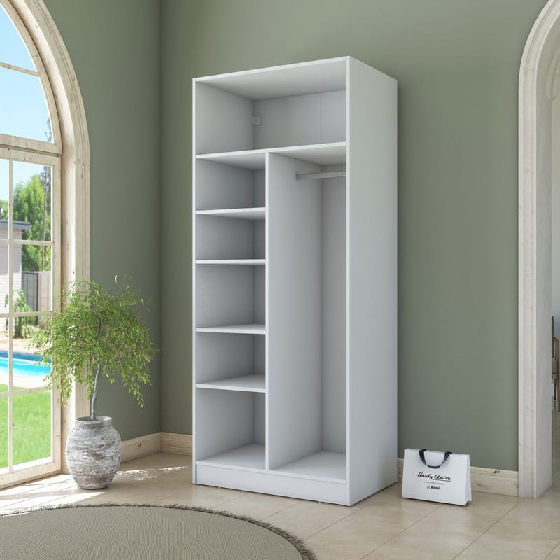 Garderobeskap Wallxpert Dara BA223 (90 x 210 x 57,5 cm) Hvit - Hvit - Oppbevaring - Klesoppbevaring - Garderober & garderobesystem - Garderobeskap & klesskap