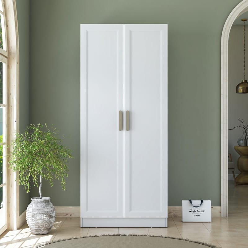 Garderobeskap Wallxpert Dara BA223 (90 x 210 x 57,5 cm) Hvit - Hvit - Oppbevaring - Klesoppbevaring - Garderober & garderobesystem - Garderobeskap & klesskap