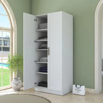 Garderobeskap Wallxpert Dara BA223 (90 x 210 x 57,5 cm) Hvit - Hvit - Oppbevaring - Klesoppbevaring - Garderober & garderobesystem - Garderobeskap & klesskap