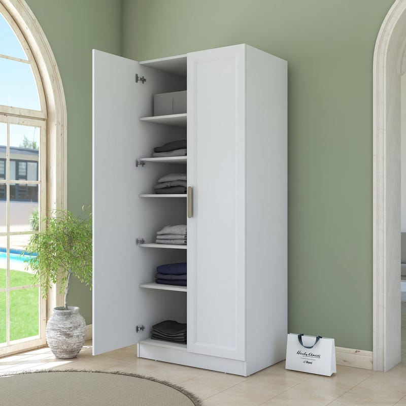 Garderobeskap Wallxpert Dara BA223 (90 x 210 x 57,5 cm) Hvit - Hvit - Oppbevaring - Klesoppbevaring - Garderober & garderobesystem - Garderobeskap & klesskap