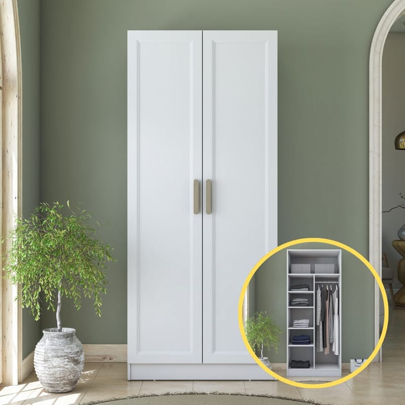 Garderobeskap Wallxpert Dara BA223 (90 x 210 x 57,5 cm) Hvit - Hvit - Oppbevaring - Klesoppbevaring - Garderober & garderobesystem - Garderobeskap & klesskap
