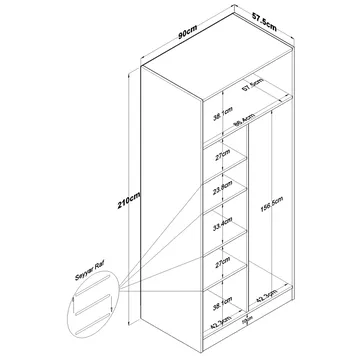 Garderobeskap Wallxpert Dara BA224 (90 x 210 x 57,5 cm) hvit - Hvit - Oppbevaring - Klesoppbevaring - Garderober & garderobesystem - Garderobeskap & klesskap
