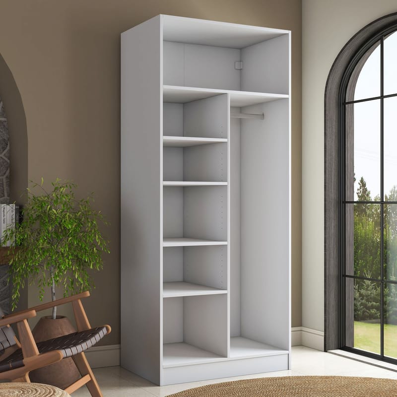 Garderobeskap Wallxpert Dara BA224 (90 x 210 x 57,5 cm) hvit - Hvit - Oppbevaring - Klesoppbevaring - Garderober & garderobesystem - Garderobeskap & klesskap