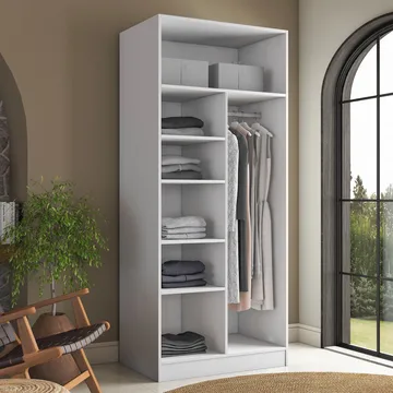 Garderobeskap Wallxpert Dara BA224 (90 x 210 x 57,5 cm) hvit - Hvit - Oppbevaring - Klesoppbevaring - Garderober & garderobesystem - Garderobeskap & klesskap