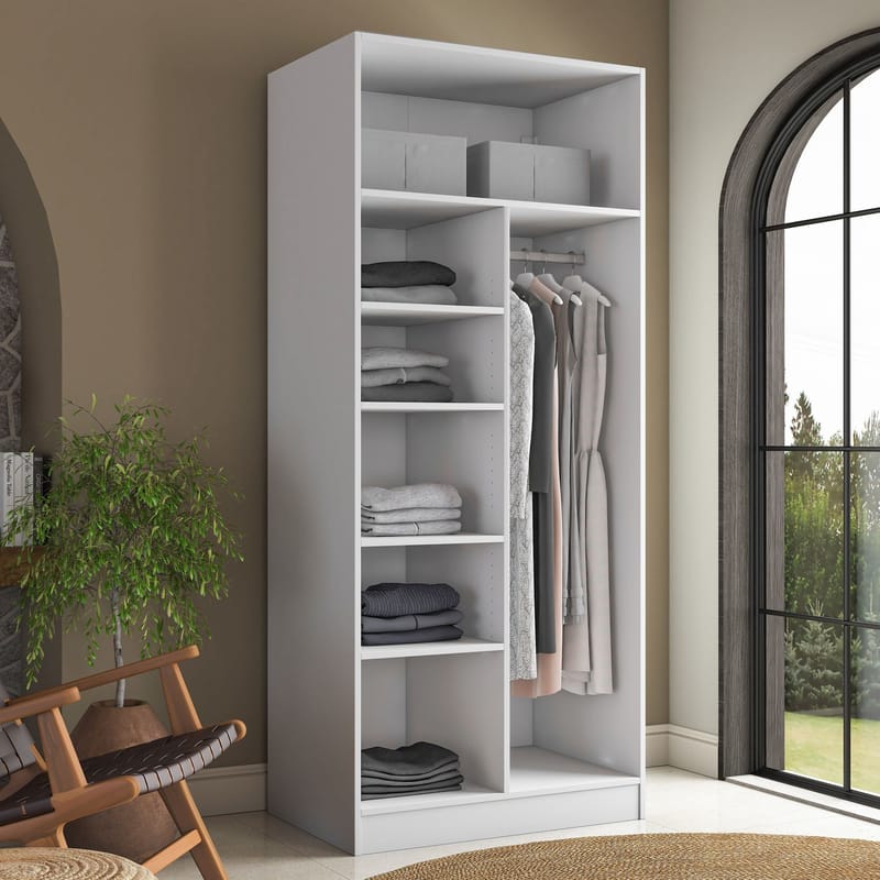 Garderobeskap Wallxpert Dara BA224 (90 x 210 x 57,5 cm) hvit - Hvit - Oppbevaring - Klesoppbevaring - Garderober & garderobesystem - Garderobeskap & klesskap