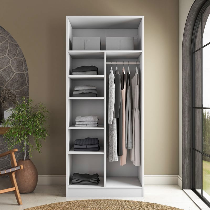 Garderobeskap Wallxpert Dara BA224 (90 x 210 x 57,5 cm) hvit - Hvit - Oppbevaring - Klesoppbevaring - Garderober & garderobesystem - Garderobeskap & klesskap