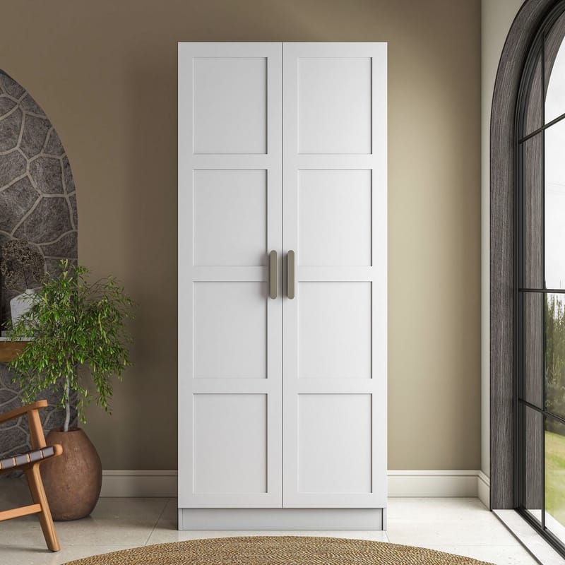 Garderobeskap Wallxpert Dara BA224 (90 x 210 x 57,5 cm) hvit - Hvit - Oppbevaring - Klesoppbevaring - Garderober & garderobesystem - Garderobeskap & klesskap