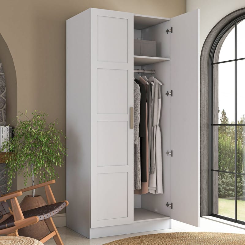 Garderobeskap Wallxpert Dara BA224 (90 x 210 x 57,5 cm) hvit - Hvit - Oppbevaring - Klesoppbevaring - Garderober & garderobesystem - Garderobeskap & klesskap