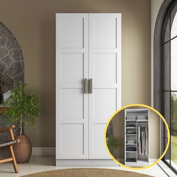 Garderobeskap Wallxpert Dara BA224 (90 x 210 x 57,5 cm) hvit - Hvit - Oppbevaring - Klesoppbevaring - Garderober & garderobesystem - Garderobeskap & klesskap