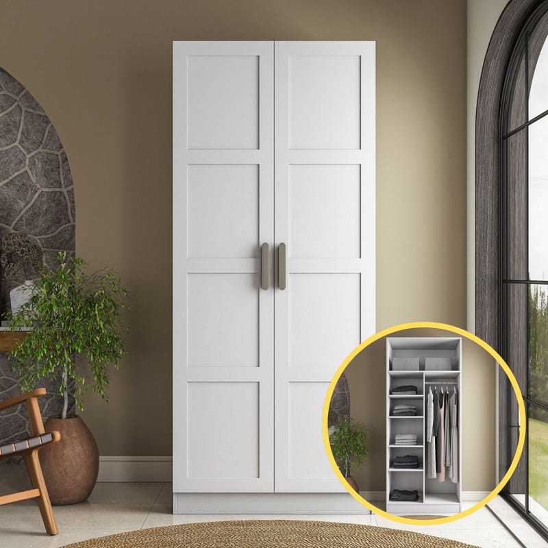 Garderobeskap Wallxpert Dara BA224 (90 x 210 x 57,5 cm) hvit - Hvit - Oppbevaring - Klesoppbevaring - Garderober & garderobesystem - Garderobeskap & klesskap