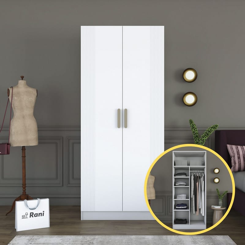 Garderobeskap Wallxpert Dara BA225 (90 x 210 x 57,5 cm) Hvit - Hvit - Oppbevaring - Klesoppbevaring - Garderober & garderobesystem - Garderobeskap & klesskap